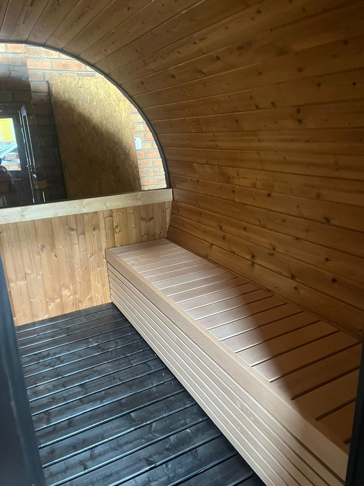 Outdoor Sauna – 2 Rooms – Canopy – Half Moon Glass – Lights