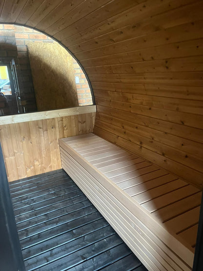 Outdoor Sauna – 2 Rooms – Canopy – Half Moon Glass – Lights