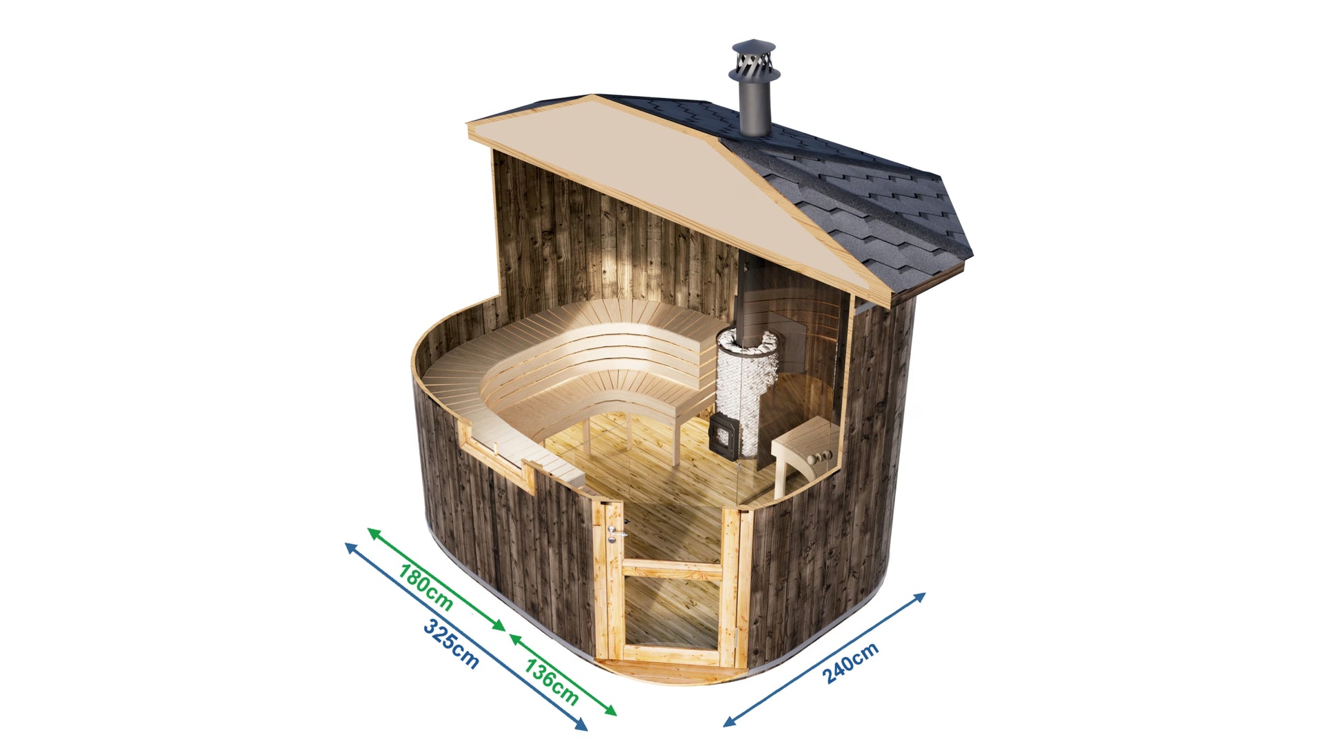 Outdoor Sauna – Two Rooms – 3,2 Meter – Thermally Modified Wood