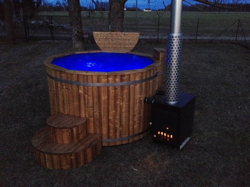 Log fired whirlpool + bubble jet system + Led + thermally modified wood + for 6 people + 2 meter (6.56 ft)