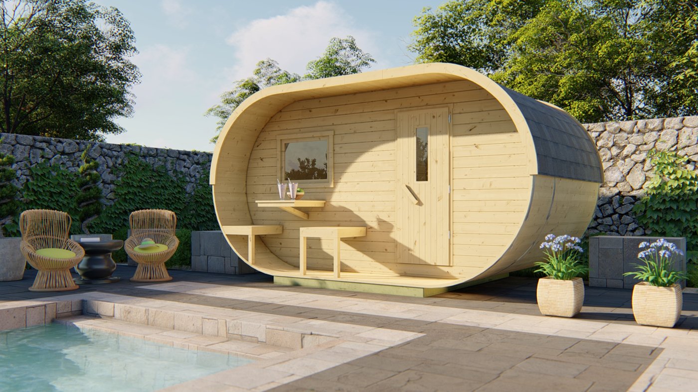 Oval Sauna Pod 4m x 2.4m exterior view