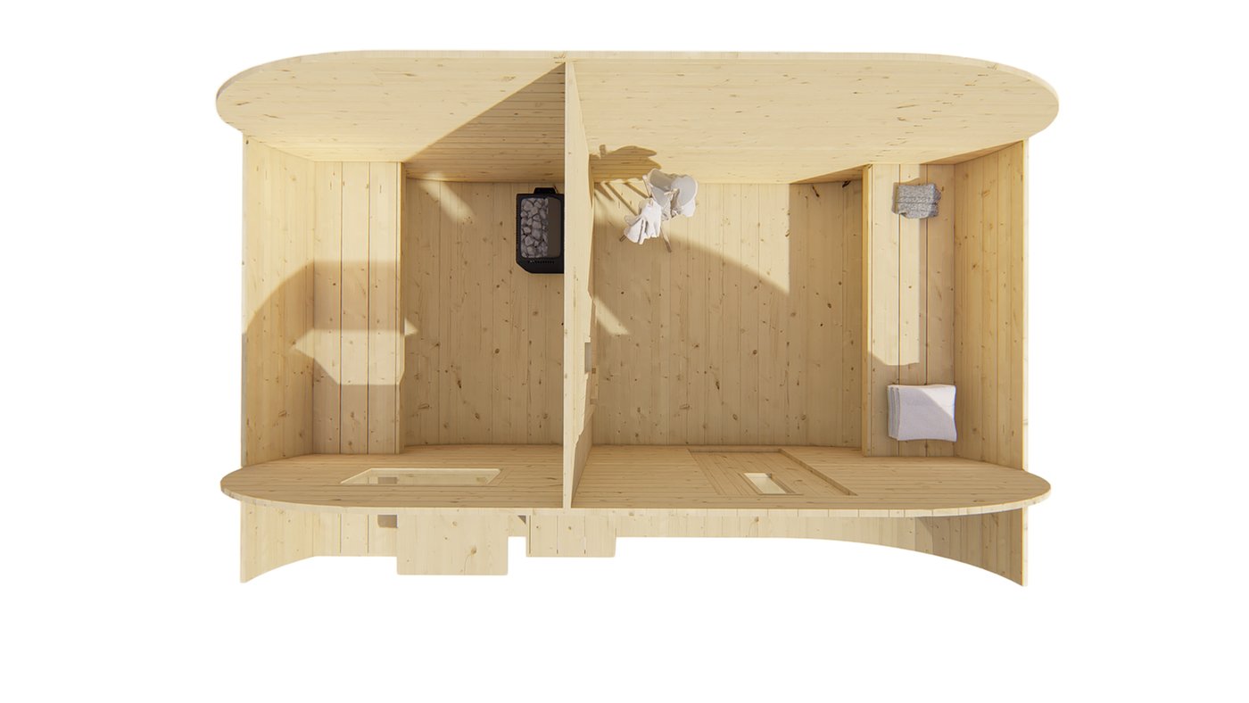 Oval Sauna Pod dressing room interior