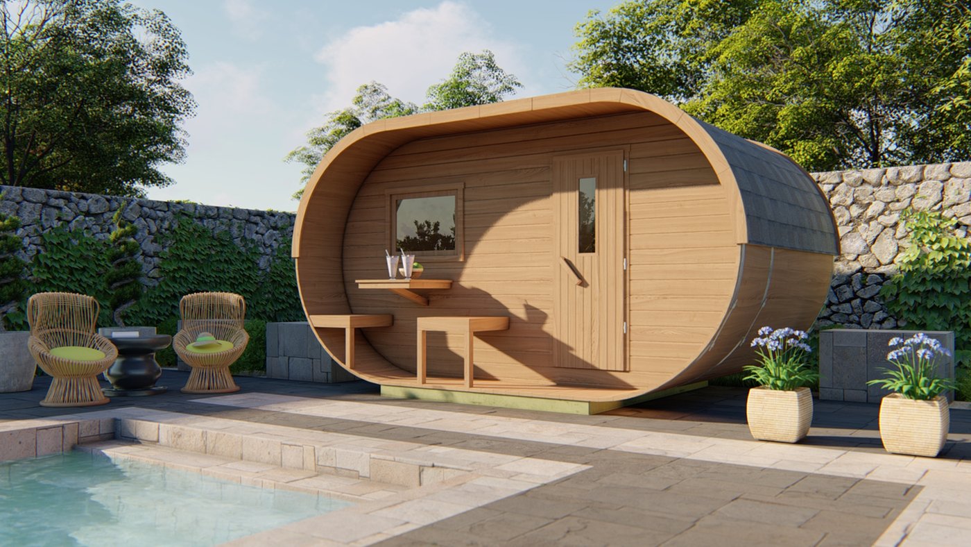 Oval Sauna Pod veranda and entrance