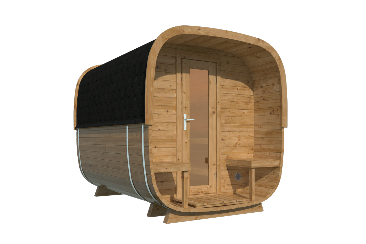 Rovaniemi sauna cube interior two-level benches