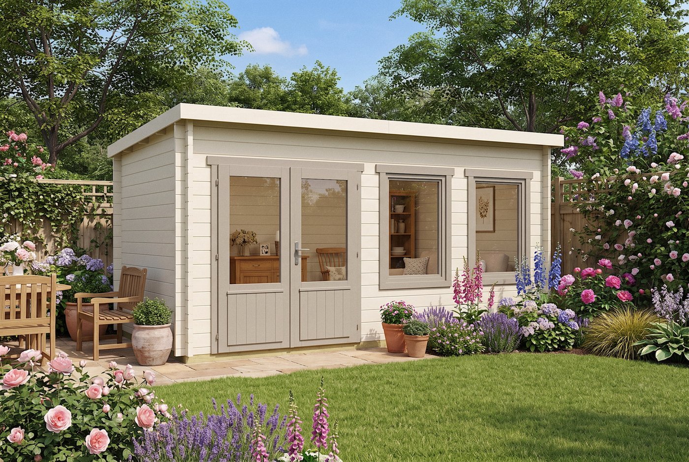 Sadie log cabin garden studio exterior