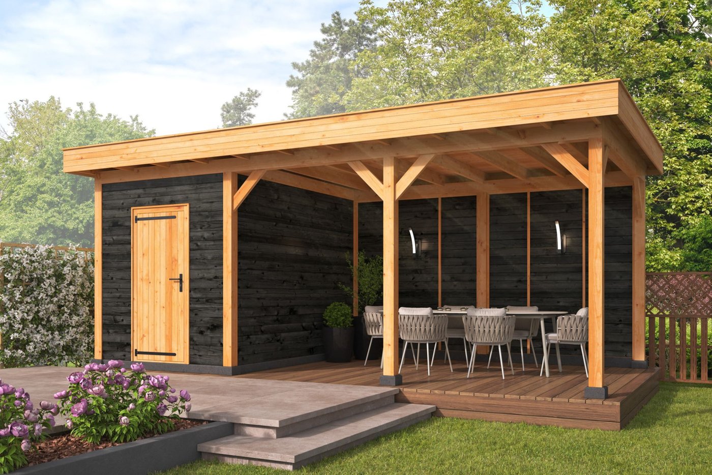 Alcott Part-Enclosed Gazebo 6.9m x 3.8m Douglas Fir