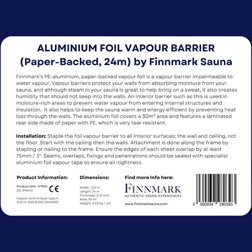 Aluminium Foil Vapour Barrier (Paper-Backed, 24m) by Finnmark Sauna