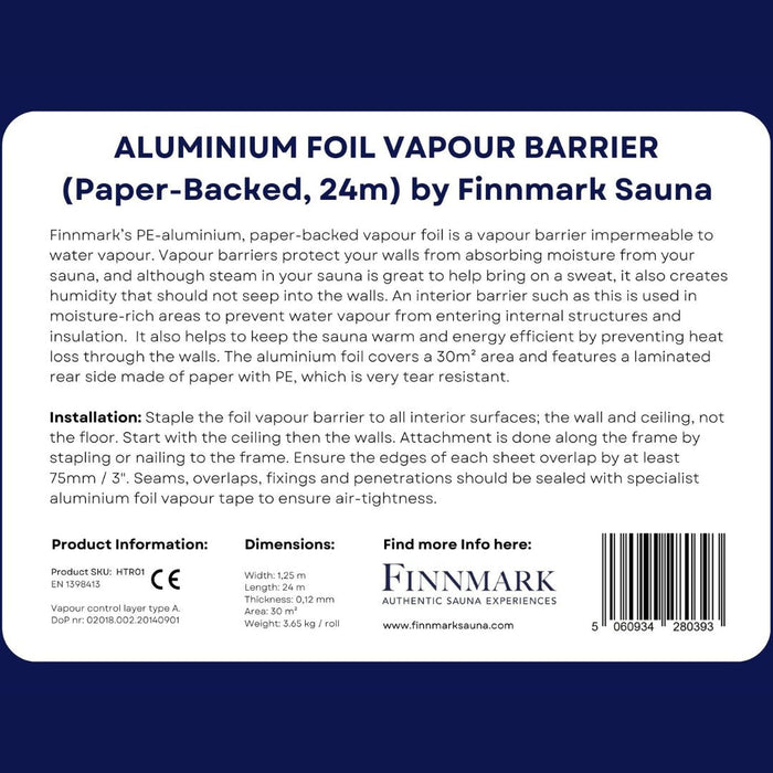 Aluminium Foil Vapour Barrier (Paper-Backed, 24m) by Finnmark Sauna