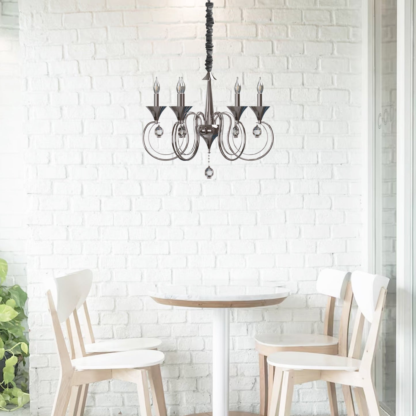 Candle Chandeliers Light 6 Curved Arm Black E14 Pendant Light Crystal Droplet~4998
