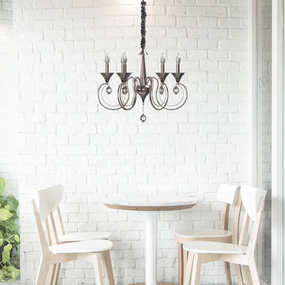 Candle Chandeliers Light 6 Curved Arm Black E14 Pendant Light Crystal Droplet~4998