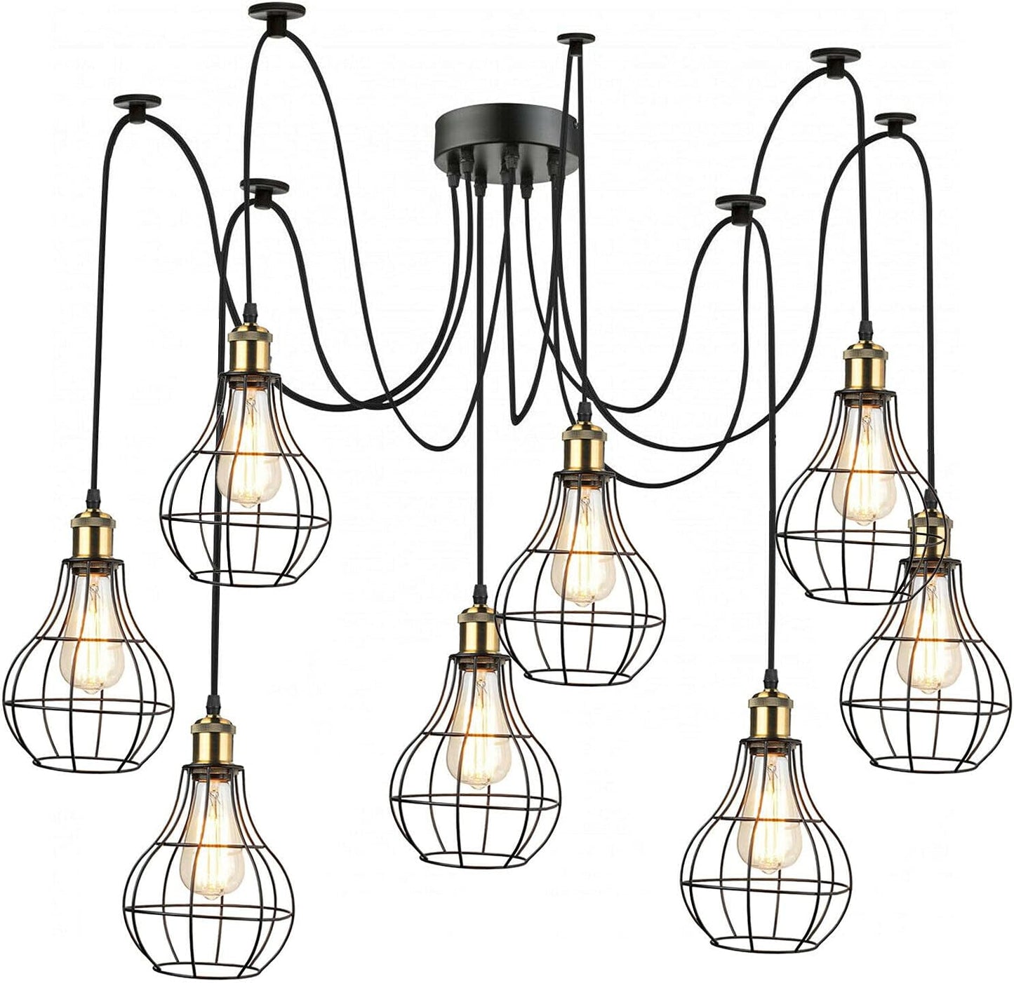 Industrial 8 Arm Spider Pendant Light E27 Adjustable Balloon Cage ~ 1179