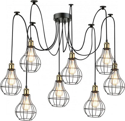 Industrial 8 Arm Spider Pendant Light E27 Adjustable Balloon Cage ~ 1179