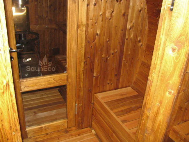 Barrel Saunas – Three Room Barrel Sauna (18.5ft) for 6 | Steam Room, Washroom & Wood-Fired Heater
