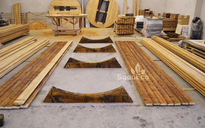 Barrel Saunas – Three Room Barrel Sauna (18.5ft) for 6 | Steam Room, Washroom & Electric Heater