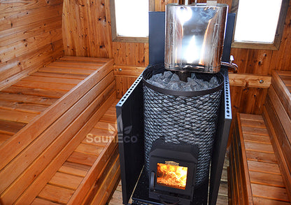 Barrel Saunas – Three Room Barrel Sauna (18.5ft) for 6 | Steam Room, Washroom & Wood-Fired Heater