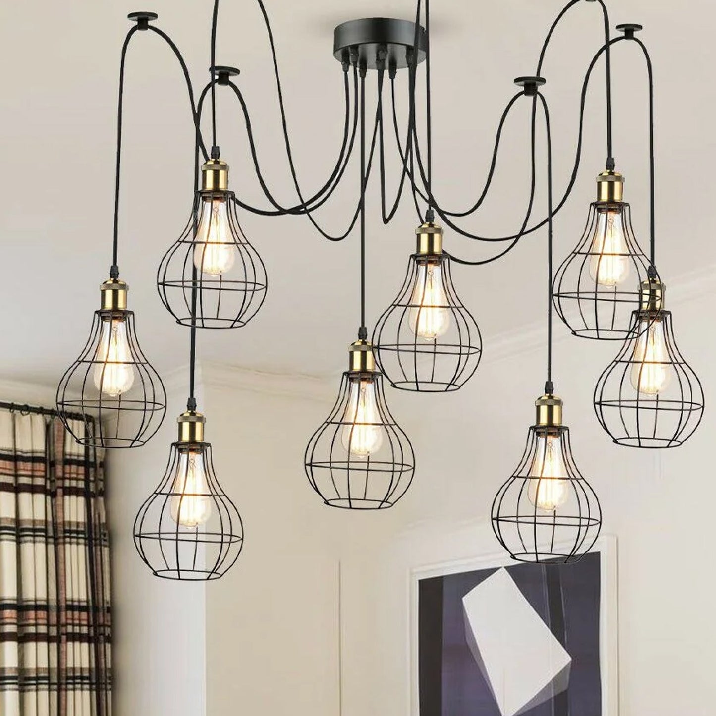 Industrial 8 Arm Spider Pendant Light E27 Adjustable Balloon Cage ~ 1179