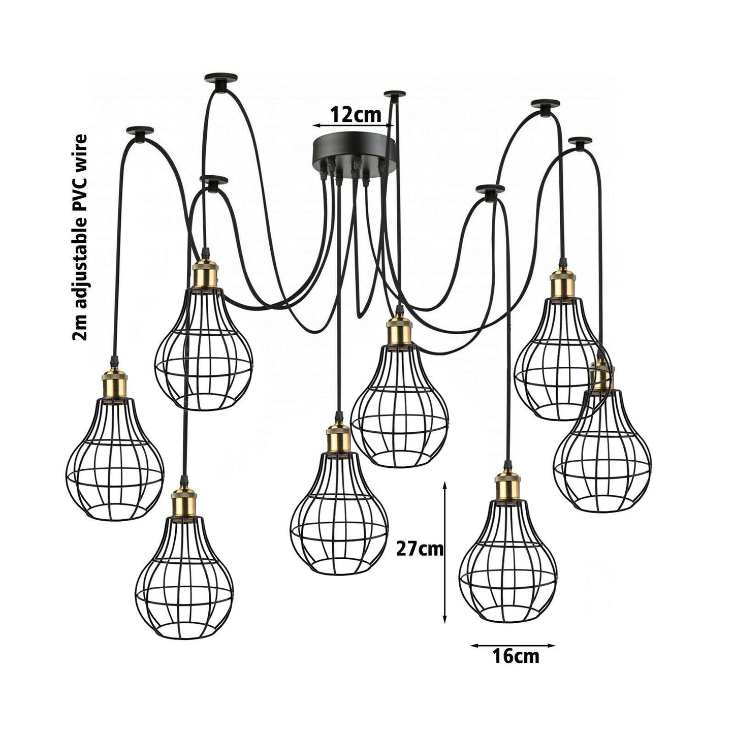 Industrial 8 Arm Spider Pendant Light E27 Adjustable Balloon Cage ~ 1179
