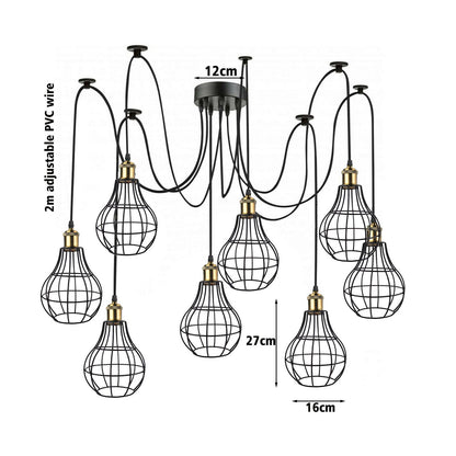 Industrial 8 Arm Spider Pendant Light E27 Adjustable Balloon Cage ~ 1179