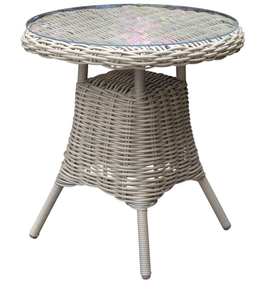 Amalfi outdoor bistro table with glass top on patio