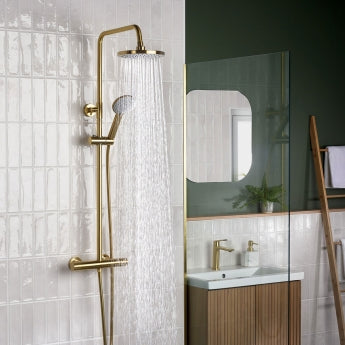 Bristan Buzz Thermostatic Bar Mixer Shower with Shower Kit and Fixed Head - Brushed Brass