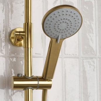 Bristan Buzz Thermostatic Bar Mixer Shower with Shower Kit and Fixed Head - Brushed Brass