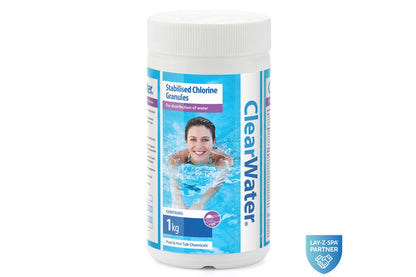 ClearWater Stabilised Chlorine Granules 1kg tub for hot tubs and pools
