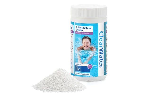 ClearWater Chlorine Granules 1kg pack side view