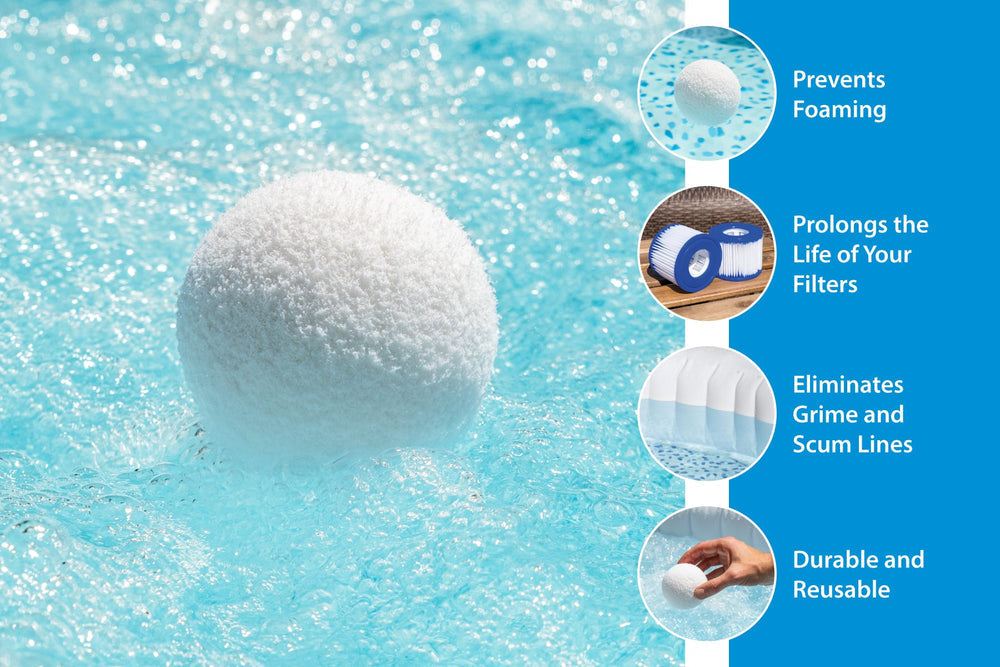 AbsorbaBall floating on hot tub water surface absorbing oils