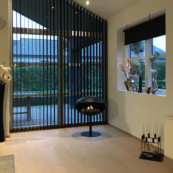 Cocoon Pedestal Smokeless Bioethanol Fire Black with a Black Base