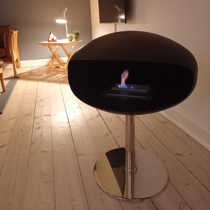 Cocoon Pedestal Smokeless Bioethanol Fire Matte Black with Steel Pedestal