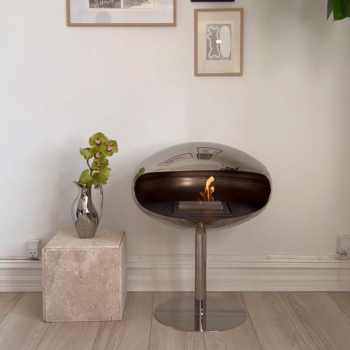 Cocoon Pedestal Smokeless Bioethanol Fire Polished Steel