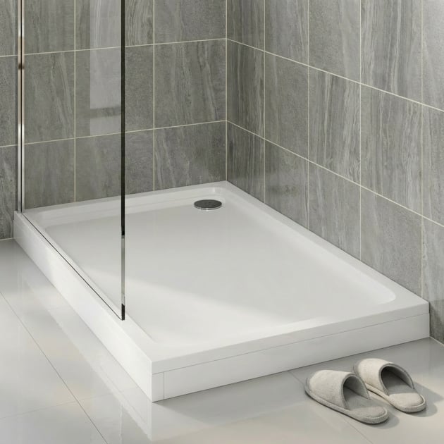 Delphi AquaBoost White Stone Resin Easy Plumb Rectangular Riser Shower Tray