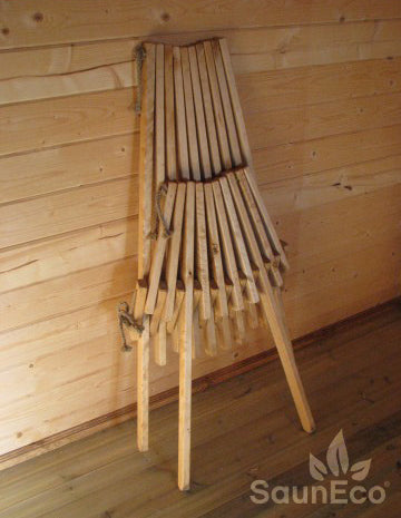 Handmade wooden folding chair on a sauna terrace