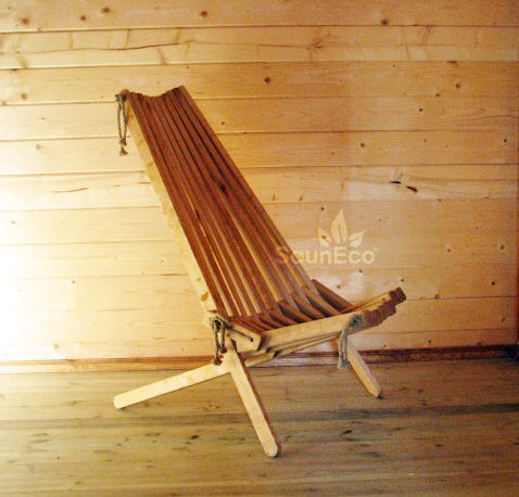 Wooden folding chair unfolded and ready to use