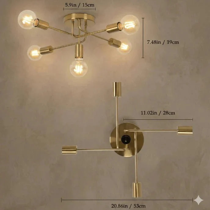Golden Starburst Branch Chandelier – 5‑Light E27 Ceiling Light