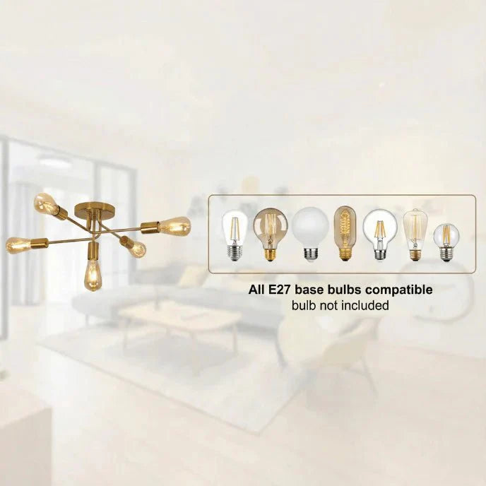 Golden Starburst Branch Chandelier – 5‑Light E27 Ceiling Light