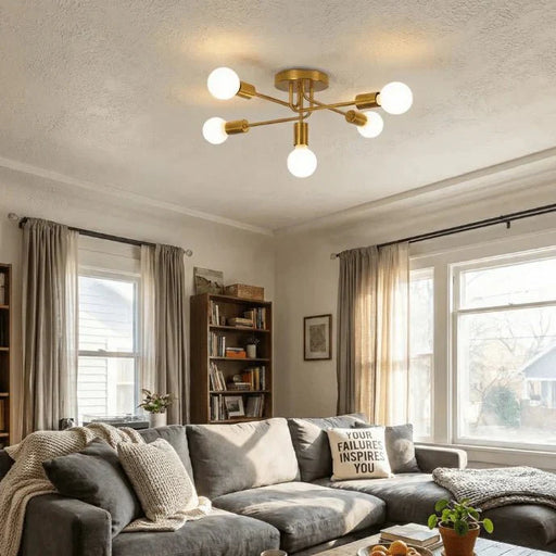 Golden Starburst Branch Chandelier – 5‑Light E27 Ceiling Light