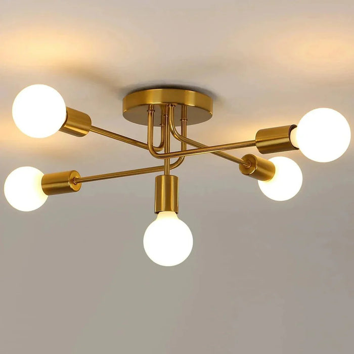 Golden Starburst Branch Chandelier – 5‑Light E27 Ceiling Light