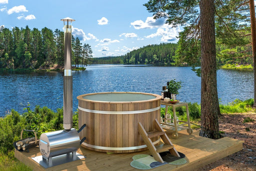 Barrel hot tub with external wood burning heater – Ø 1.8m Heat Treated