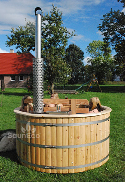 Hot tub chimney protection tube installed on chimney pipe
