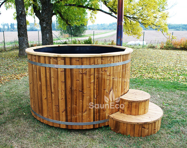 Log Burning Hot Tub + Thermally Modified Wood + External heater + Fibreglass Lining + for 6 people + 2 Meter (6.56ft)