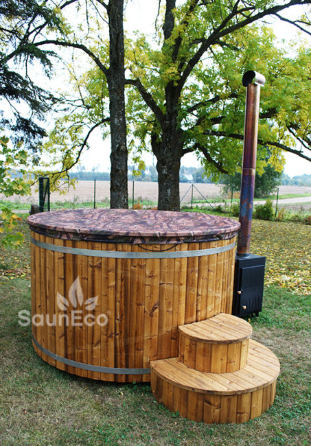 Log Burning Hot Tub + Thermally Modified Wood + External heater + Fibreglass Lining + for 6 people + 2 Meter (6.56ft)