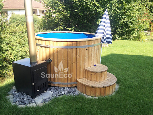 Barrel Saunas Thermo Spruce Wood Hot Tub interior plastic liner and bench