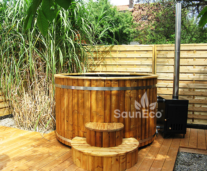 Log Burning Hot Tub + Thermally Modified Wood + External heater + Fibreglass Lining + for 6 people + 2 Meter (6.56ft)