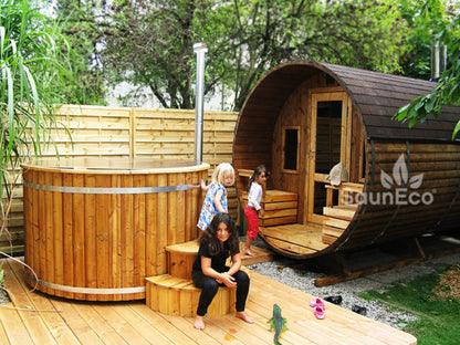 Log Burning Hot Tub + Thermally Modified Wood + External heater + Fibreglass Lining + for 6 people + 2 Meter (6.56ft)