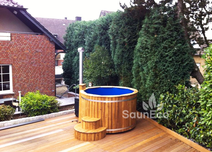Log Burning Hot Tub + Thermally Modified Wood + External heater + Fibreglass Lining + for 6 people + 2 Meter (6.56ft)