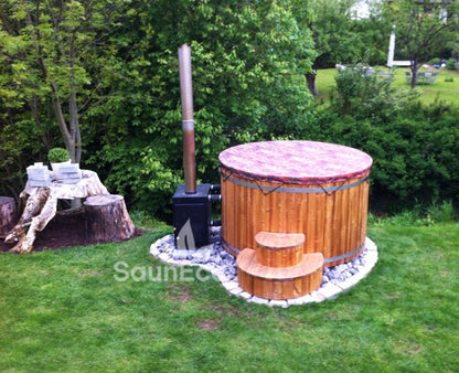 Log Burning Hot Tub + Thermally Modified Wood + External heater + Fibreglass Lining + for 6 people + 2 Meter (6.56ft)