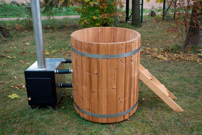 2-person Ø4.2ft Wooden Hot Tub Spa + External Woodburning Stove