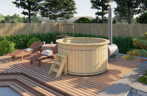 Barrel hot tub with external wood burning heater – Ø 2m