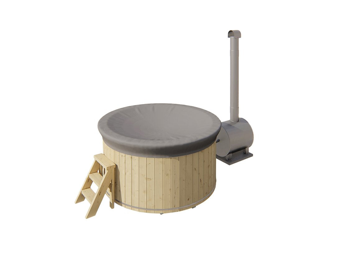 Barrel hot tub with external wood burning heater – Ø 2m